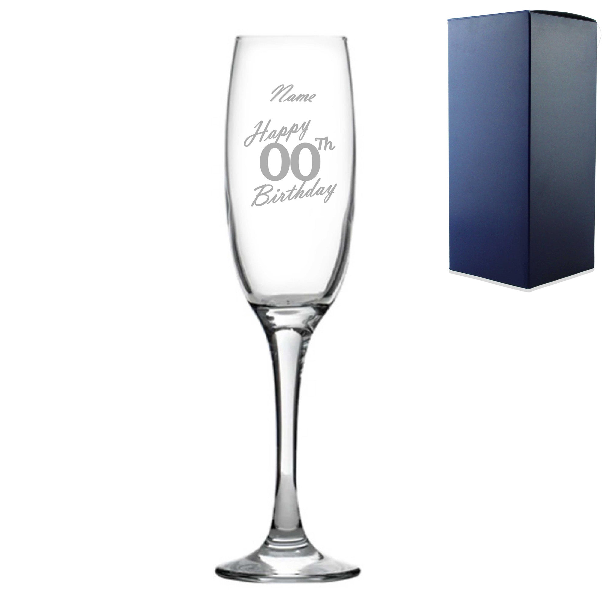 Engraved  Champagne Flute Happy 20,30,40,50... Birthday Handwritten Image 1